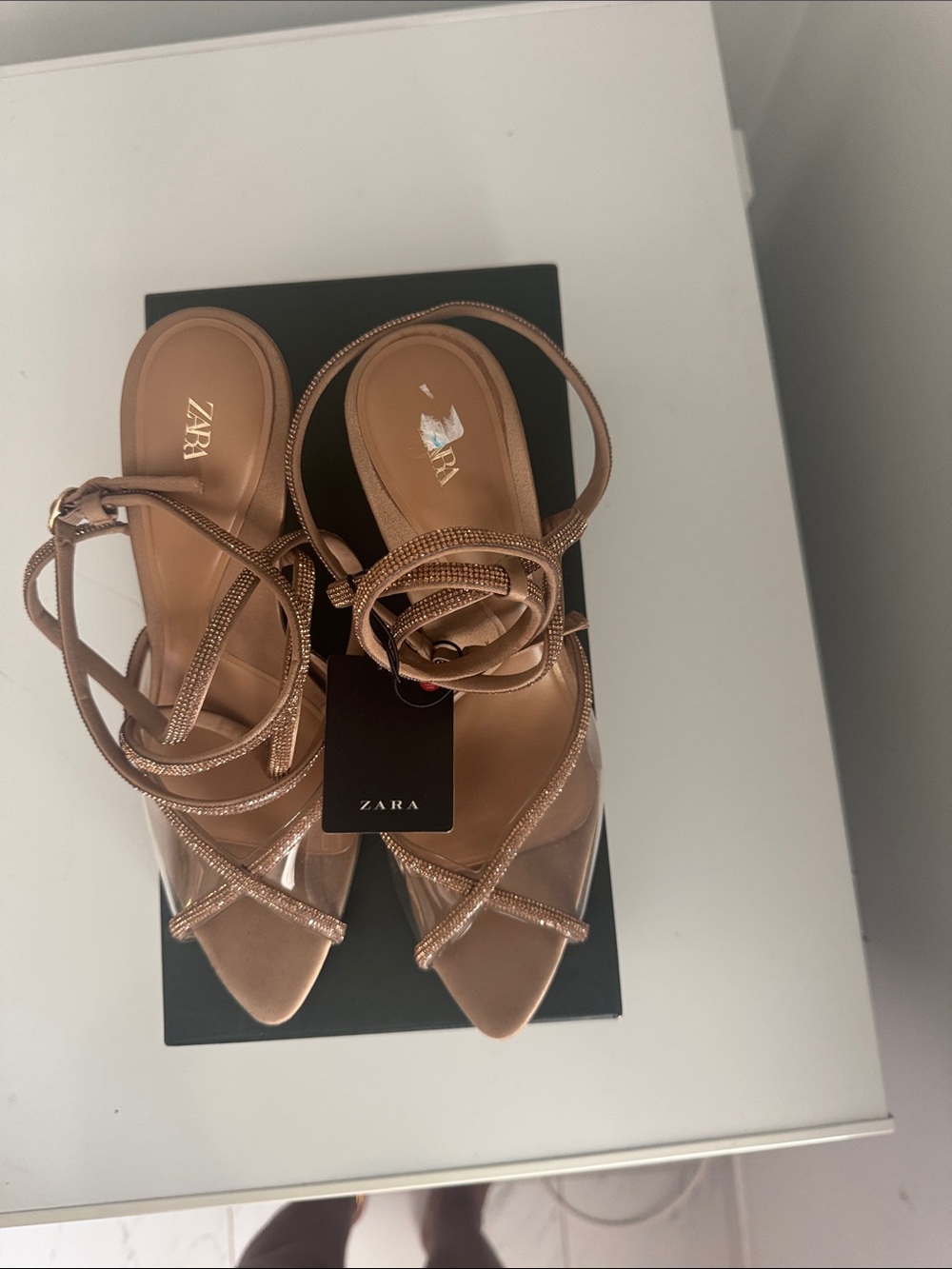 Zara Metallic Tan Strappy Heeled Sandals